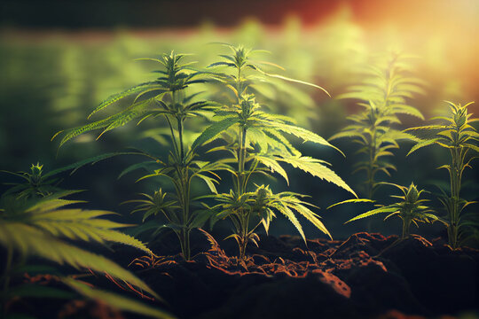 Cannabis  plants at Hemp plantation. Medical Marijuana or CBD. Generative Ai