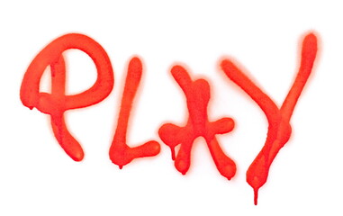 Red spray stain word play, painted graffiti isolated on white, clipping