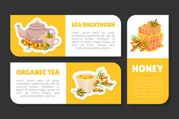 Sea Buckthorn and Honey Label Design with Berry and Sweet Herbal Tea Vector Template