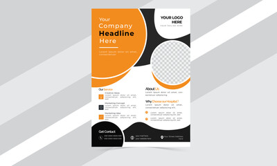 Creative business Flyer Corporate Template design with round shapes with orange and black  color