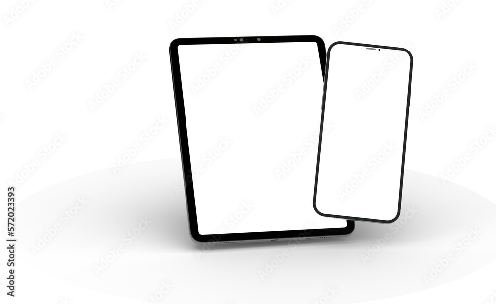 Aufkleber black tablet computer with blank screen, isolated on white background