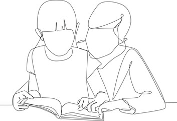 Minimalist supermom concept. A mom teaches her daughter how to clean a table. Black and white vector illustration, mother, supermom, mother&rsquo;s day.