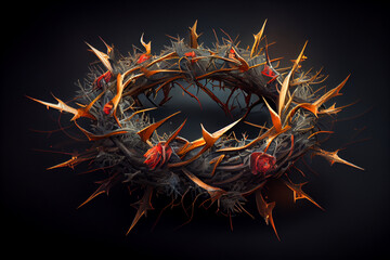 Crown of thorns Passion and Resurection. Easter card, Good Friday. Generative AI