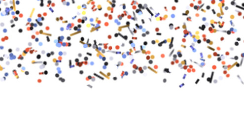 Multicolor confetti abstract background with a lot of falling pieces, isolated on a white background. Festive decorative tinsel element for design
