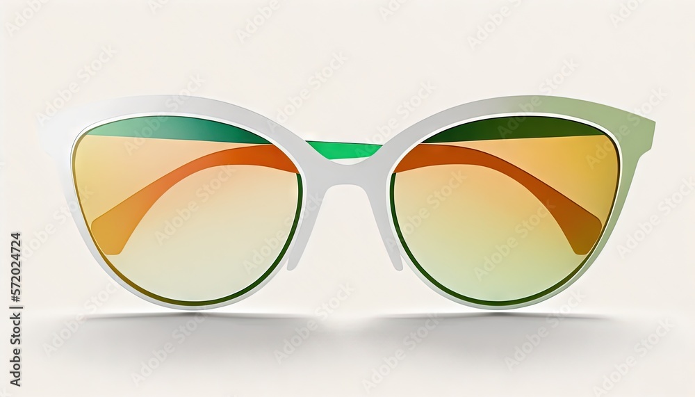 Wall mural  a pair of sunglasses with a white frame and green and orange lens.  generative ai