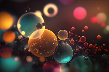 Ilustración de un fondo con burbujas o círculos de colores sobre un fondo negro. Generative AI - obrazy, fototapety, plakaty
