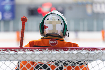 Hockey goalie in the net