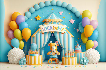 ilustraci&oacute;n de un fondo de cumplea&ntilde;os con globos y muchos colores.