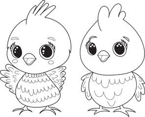 chicken character coloring book isolated, vector