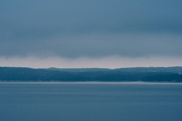 Winter by Lake Mjøsa and Stange of Hedemarken, Innlandet County, Norway.