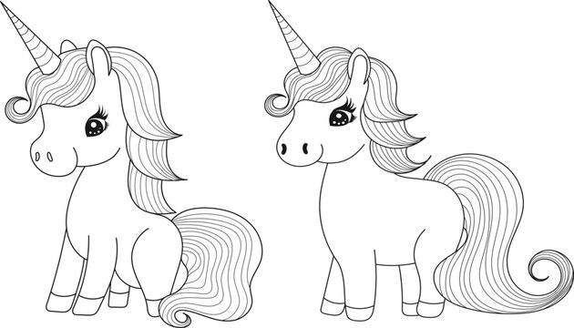 unicorn character coloring book isolated, vector