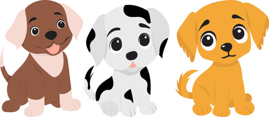 puppies cartoons with big eyes on a white background, vector