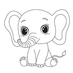 baby elephant character coloring book isolated, vector