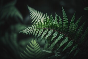 Fototapeta na wymiar Close up of green ferns in a forest. Generative AI