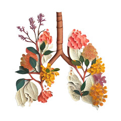 3D of Anatomical lung model created with flowers and plants.. generated with AI