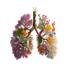 3D of Anatomical lung model created with flowers and plants.. generated with AI