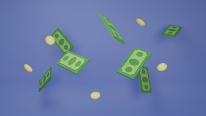 Money cash with coins 3d illustration