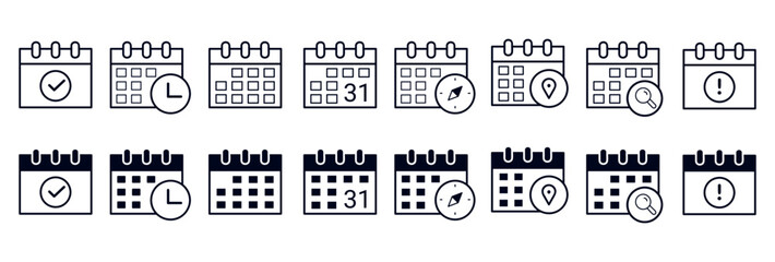 Simple Calendar Icon Pack in vector line art