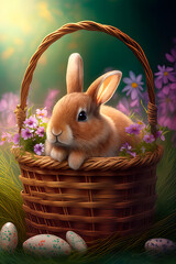 Lovely easter basket bunny. Generative AI