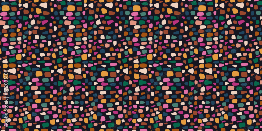 Poster small colored pebbles. black background, seamless pattern. vector print seamless for interior, cloth