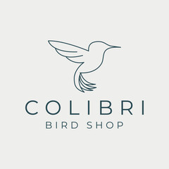 colibri bird line art logo vector template illustration design. bird shop icon logo design