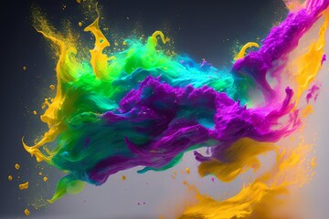 Happy holi festival banner, colorful splash powder. colorful clouds 