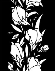 white contour drawing of a flower on a black background, logotype, monochrome design