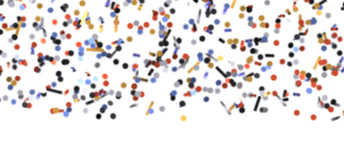 Multicolor confetti abstract background with a lot of falling pieces, isolated on a white background. Festive decorative tinsel element for design