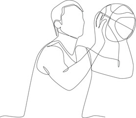 Sports, sports minimalist concept by vector graphic design. A man playing basketball. Black and white design, simple line, sports routine, healthy.