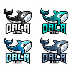 Orca killer Whale mascot logo design vector with modern illustration concept style for badge, emblem and tshirt printing. logo illustration for sport, gamer, streamer and esport team.