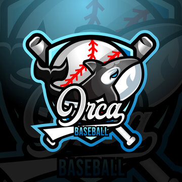 Orca killer whale mascot baseball team logo design vector with modern illustration concept style for badge, emblem and tshirt printing. logo for sport, gamer, streamer, league and esport team.
