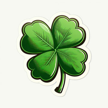 Logo green four-leaf clover isolated on white background. St. Patrick's Day Sticker