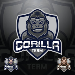 Gorilla ape mascot logo design vector with modern illustration concept style for badge, emblem and tshirt printing. modern gorilla logo illustration for sport, gamer, streamer and esport team.