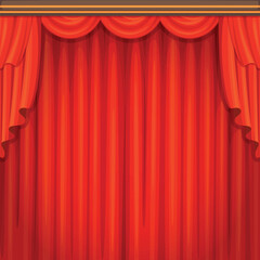 Closed red theater drapery. Velvet curtain. Event stage