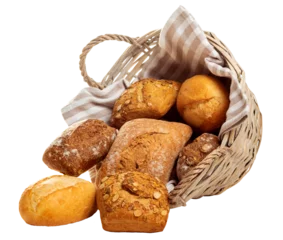 Gordijnen PNG. Basket with rolls from white and dark flour.  © Nataliya Schmidt