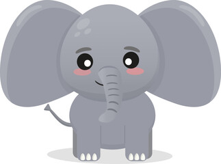 Cute cartoon character elephant. Vector Illustration isolated on white background