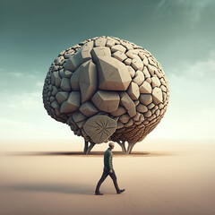 person and rock brain