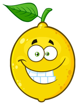 Smiling Yellow Lemon Fruit Cartoon Emoji Face Character With Funny Expression. Hand Drawn Illustration Isolated On Transparent Background
