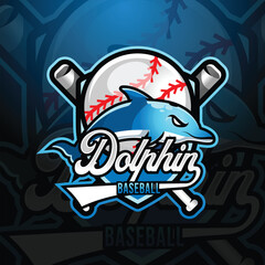 dolphin mascot baseball team logo design vector with modern illustration concept style for badge, emblem and tshirt printing. modern dolphin shield logo illustration for sport, gamer, streamer