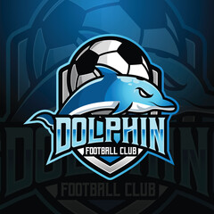 dolphin mascot football soccer club team logo design vector with modern illustration concept style for badge, emblem and tshirt printing. modern dolphin shield logo illustration for sport, gamer