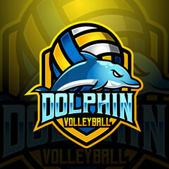 dolphin mascot volleyball team logo design vector with modern illustration concept style for badge, emblem and tshirt printing. modern dolphin shield logo illustration for sport, gamer, streamer