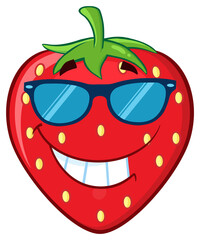 Obraz premium Smiling Strawberry Fruit Cartoon Mascot Character With Sunglasses. Hand Drawn Illustration Isolated On Transparent Background