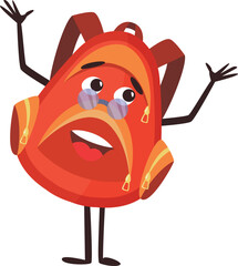 Backpack cartoon character. Smart colorful mascot in glasses