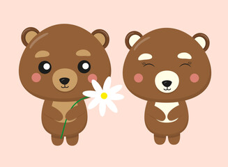 Cute cartoon characters. Two bears. Vector illustration for kids