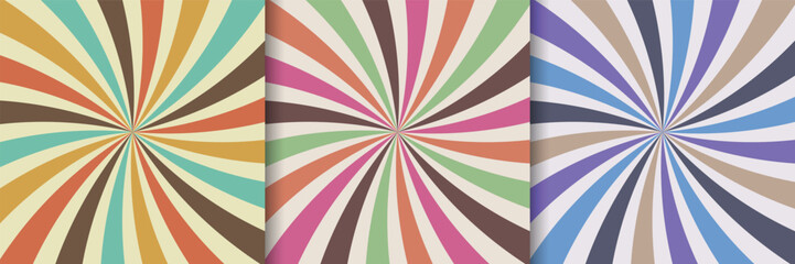Set of retro sunburst background, 80s style, poster design