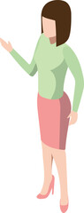 Fototapeta premium Woman in formal clothes isometric icon. Working character