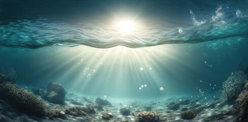 Fototapeta na wymiar Dark blue ocean surface seen from underwater background GENERATIVE AI