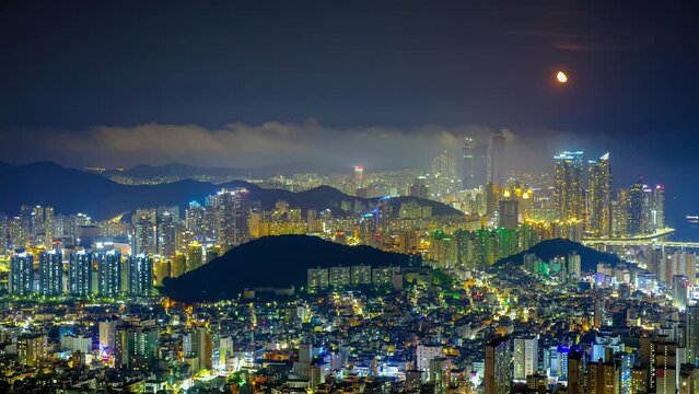 Timelapse video of Busan city at night.