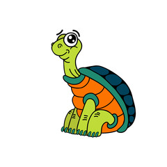 cute cartoon turtle sitting on white background. Vector illustration.