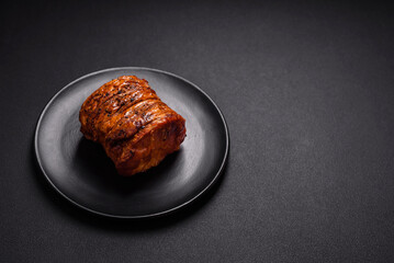 Delicious fresh smoked meat or ham with spices and herbs